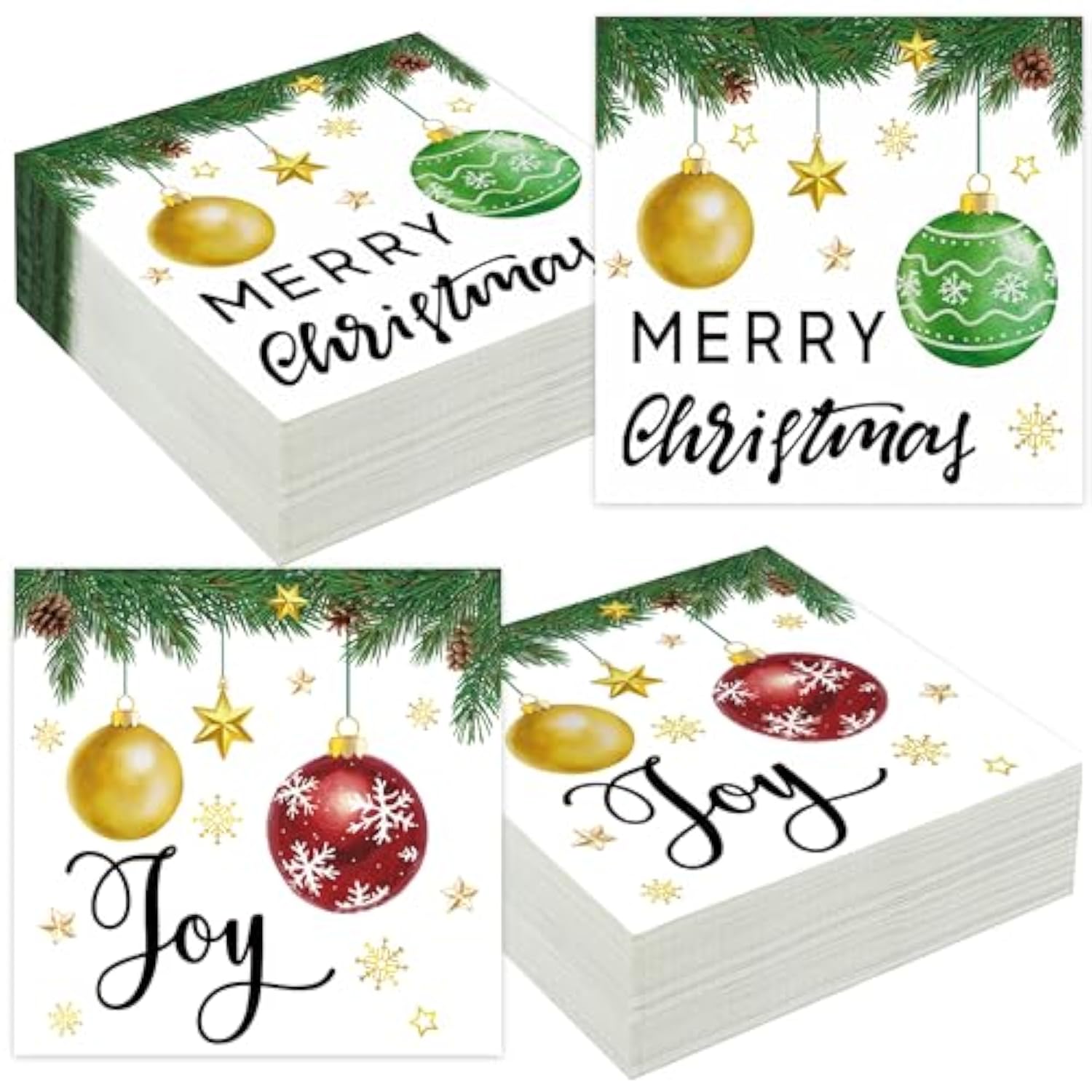 50 Pcs Christmas Paper Napkins 3-Ply Xmas Ball Disposable Luncheon Party Napkins 2-Sided Merry Christmas Joy Paper Napkin For Xmas Holiday Kitchen Party Supplies
