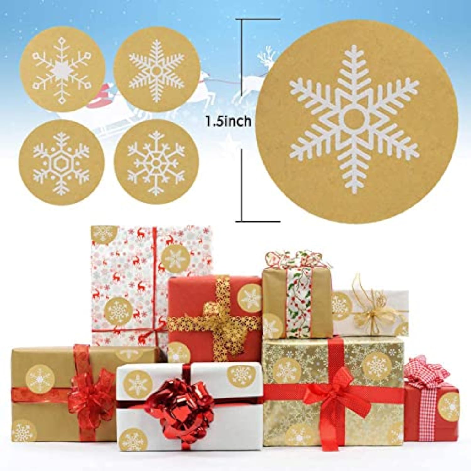 Snowflakes Christmas Stickers, Holiday Envelope Stickers Family Classroom New Year Decor Presents 500Pcs Per Roll With 4 Different Designs