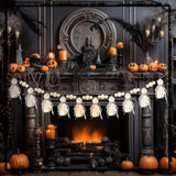 Ghost Halloween Garland: Rustic Wood Bead Wall Decor, 7Ft