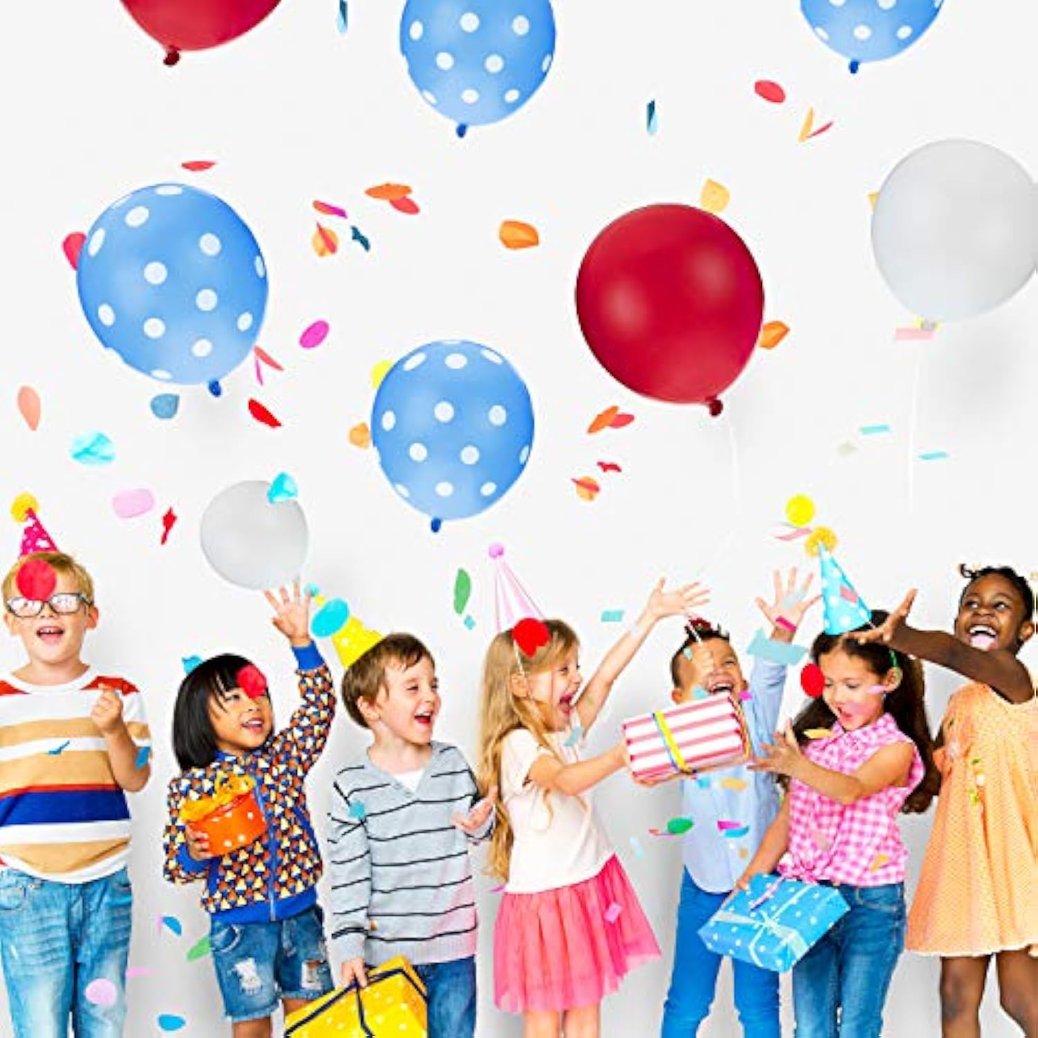 55 Pcs Red, Blue & White Polka Dot Balloons – Nautical & Baseball Party Arch Kit