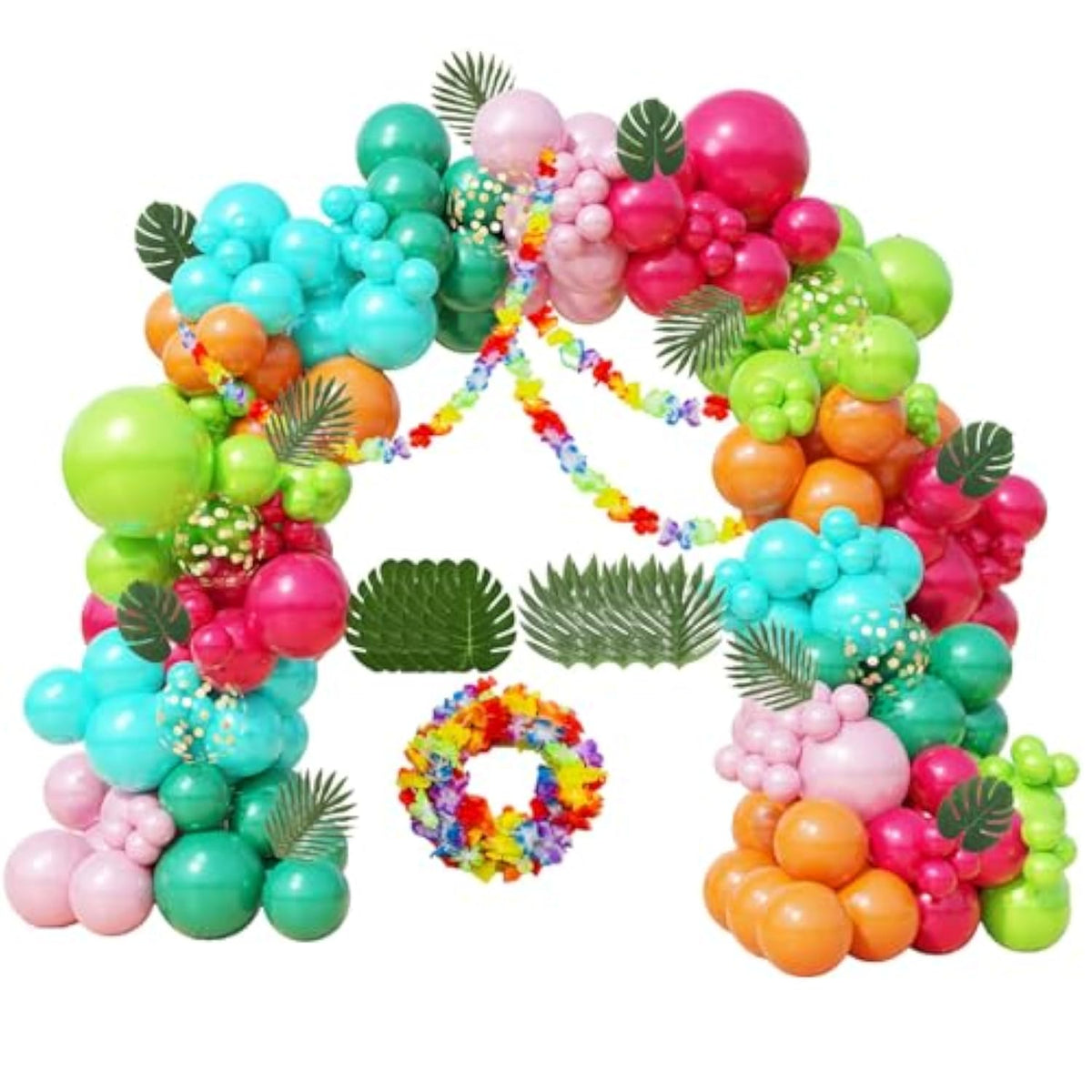 161pcs Tropical Balloon Arch Kit — Hawaiian Luau Flowers & Confetti Decor