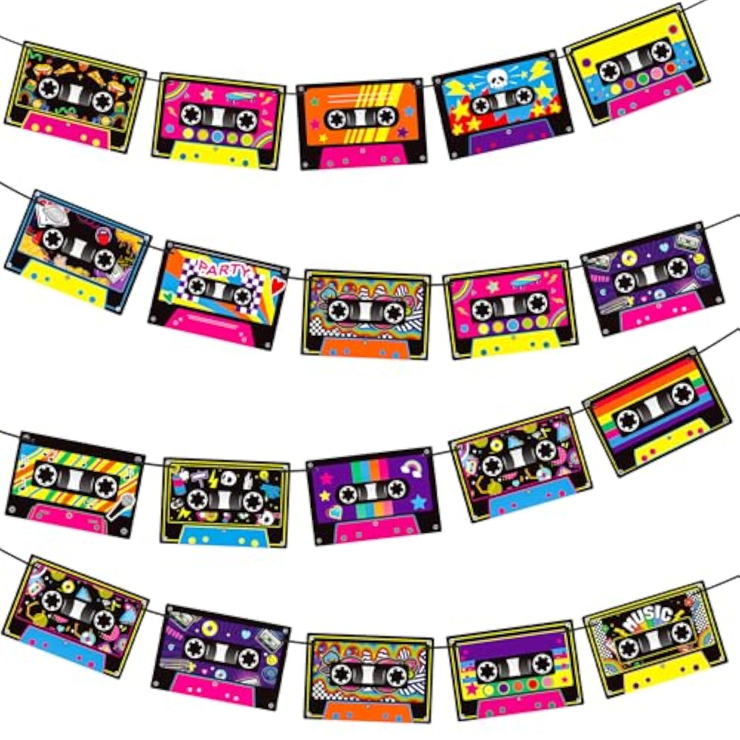 4 Pcs Cassette Tape Banners Retro Radio & Boom Box for 70s-90s Music Party Decor