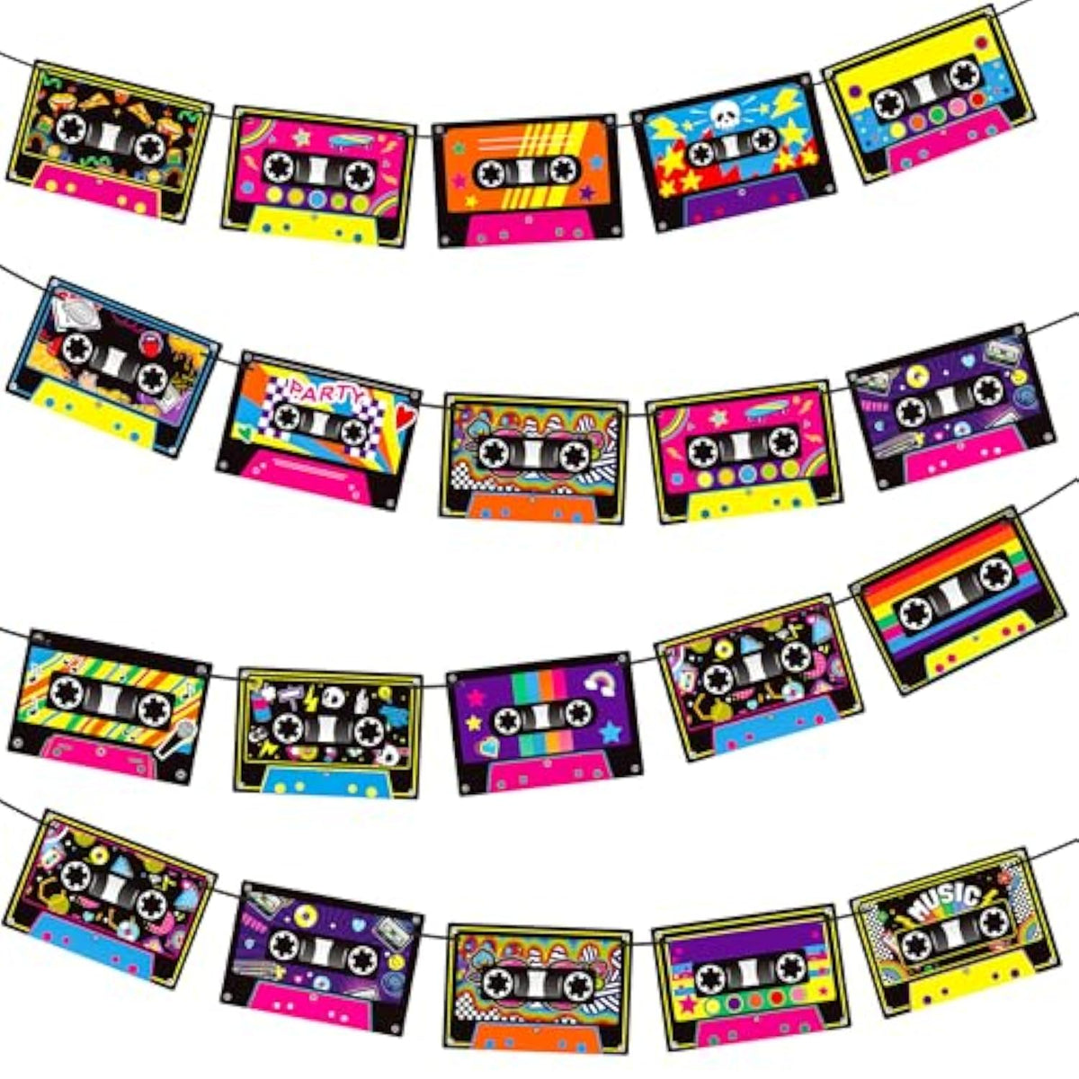 4 Pcs Cassette Tape Banners Retro Radio & Boom Box for 70s-90s Music Party Decor