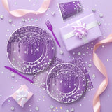 Purple Plates And Napkins Party Supplies - Decorations Tableware, Paper Plate, Napkin, Cup, Disposable Cutlery, Glitter Bridal Shower Birthday Table Decorations | Serve 24