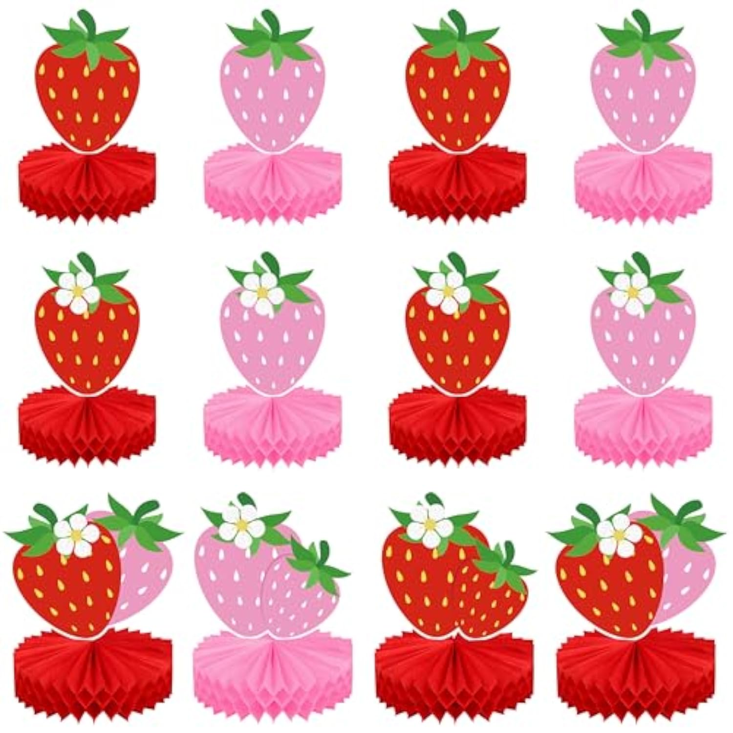 12pcs Strawberry Honeycomb Centerpieces for Strawberry-Themed Party & Baby Shower