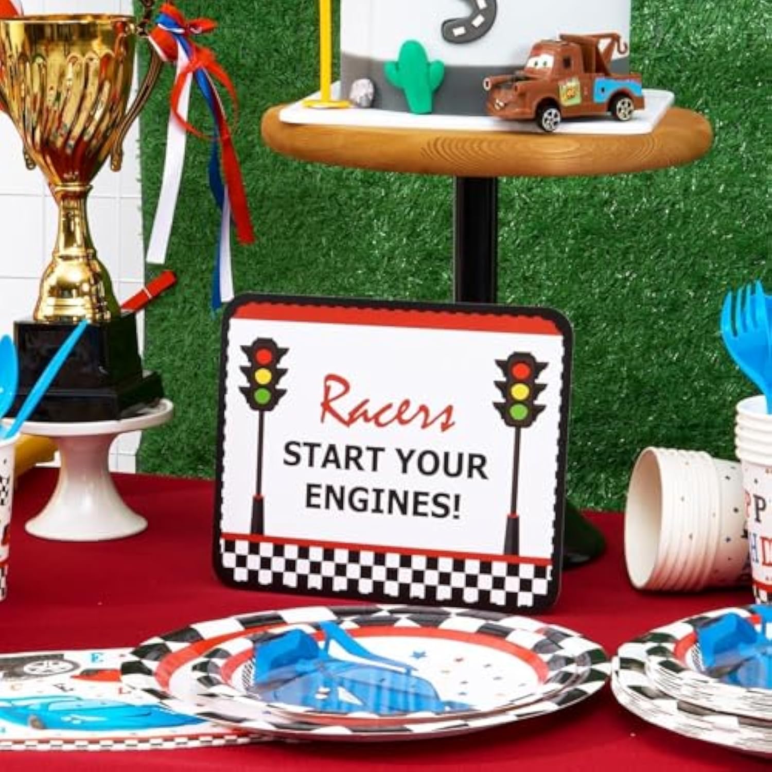 Checkered Racing Party Decorations - 10Pcs Funny Race Car Signs For Bo