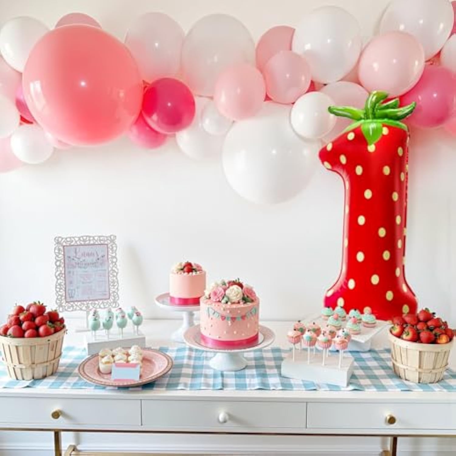 40 Inch Strawberry Number 1 Balloon, Berry First Birthday Décor for Baby Girls