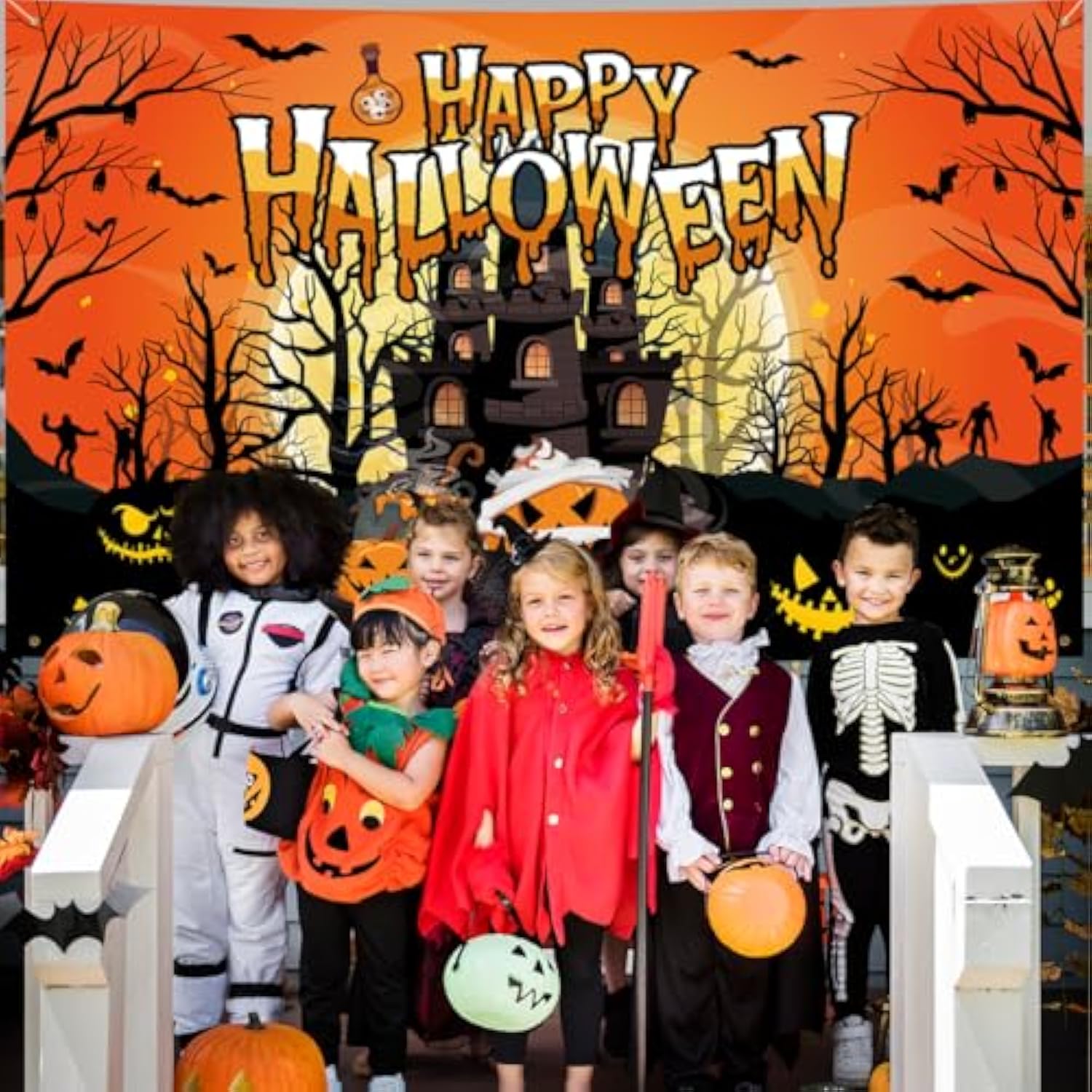 Halloween Backdrop Banner 72x44 Inch Scary Pumpkin Happy Halloween Party Outdoor
