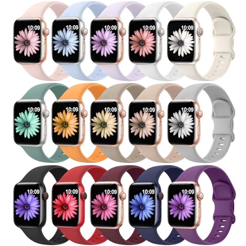 15 Pack Soft Silicone Bands Compatible With Apple Watch Band 40Mm 41Mm 38Mm 45Mm 44Mm 42Mm 46Mm 49Mm For Women Men,Sport Iwatch Bands Replacement Strap Wristbands For Iwatch Se Series 10 9 8 7 6 5 4 3