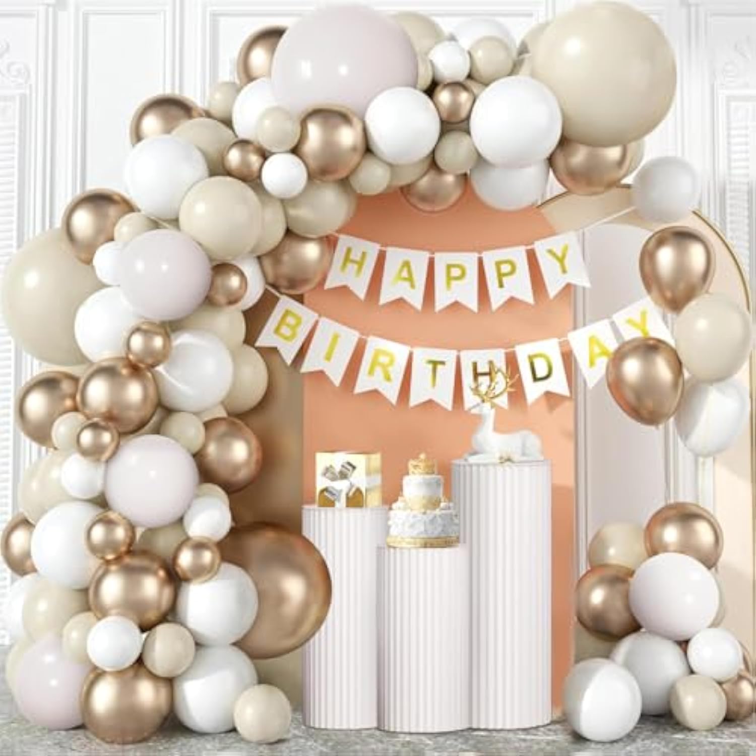 Beige White Gold Balloon Arch Kit for Boho Baby Shower, Wedding, Birthday & Party Decor