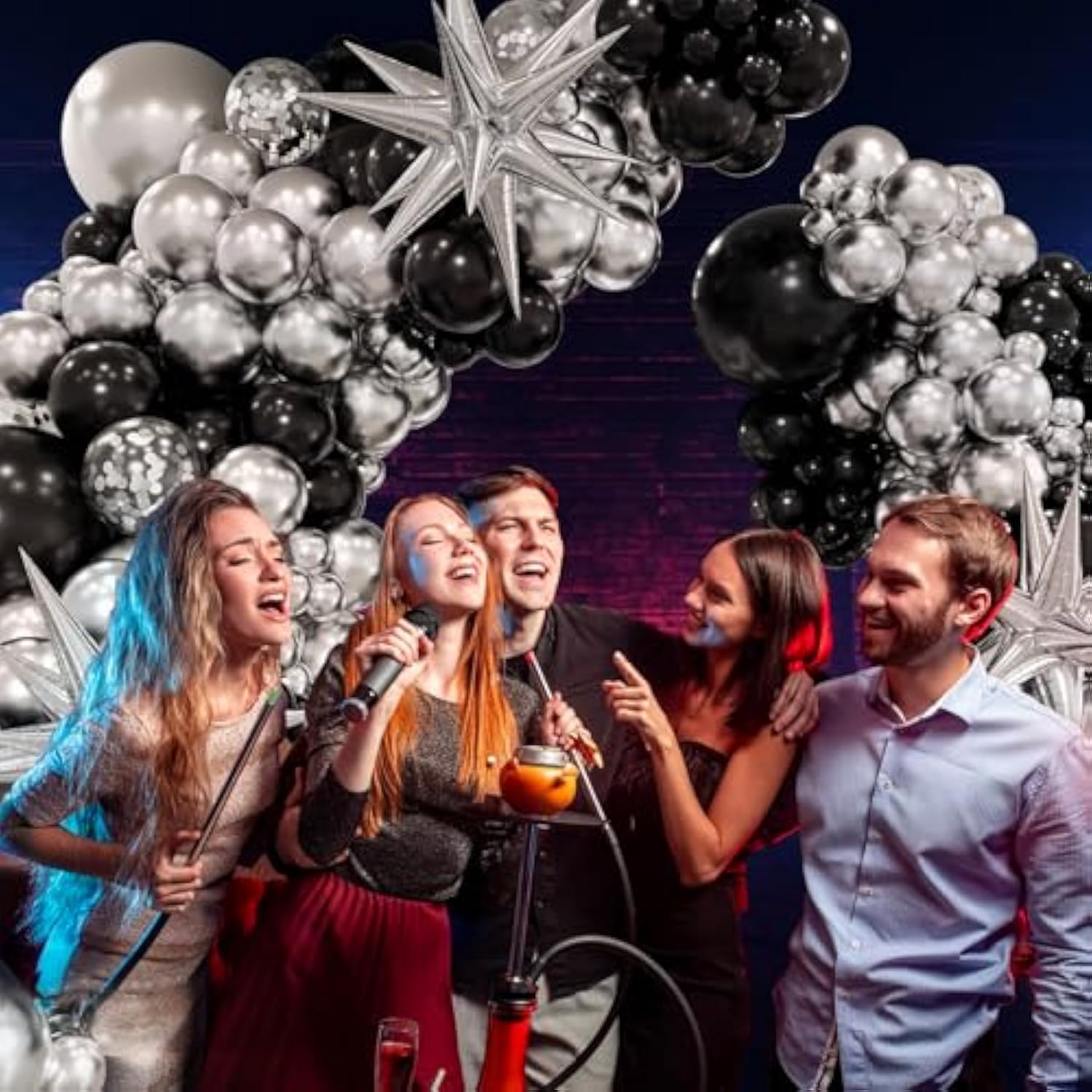 Black And Silver Balloons Garland Arch Kit With 3Pcs Star Balloon, Metallic Sliver And Black Balloons For Birthday Graduation Baby Shower Disco New Years Party Decorations