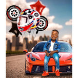 5 Pcs Helmet Tire Balloons Race Car Wheels Birthday Party Supplies Boys Bike Bicycle Motorcycle Truck Theme Party Decorations Favor Foil Mylar Black And Red