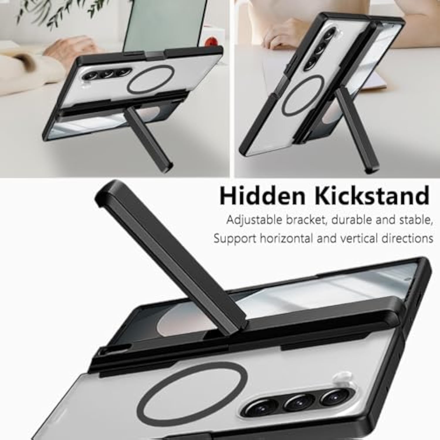 For Samsung Galaxy Z Fold 6 Magnetic Case, [Compatible With Magsafe] Fold6 Phone Case With Hinge Protection Screen Protector Scratch-Resistant Kickstand Protective Cover For Z Fold 6 Black