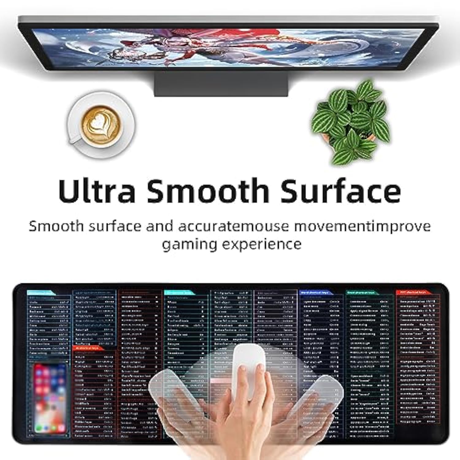 Excel Cheat Sheet Desk Pad, Large Mouse Pads, Excel Shortcut Keys Mousepad, Non-Slip Xl Office Desk Mat For Keyboard And Mouse 31.5 X 11.8In