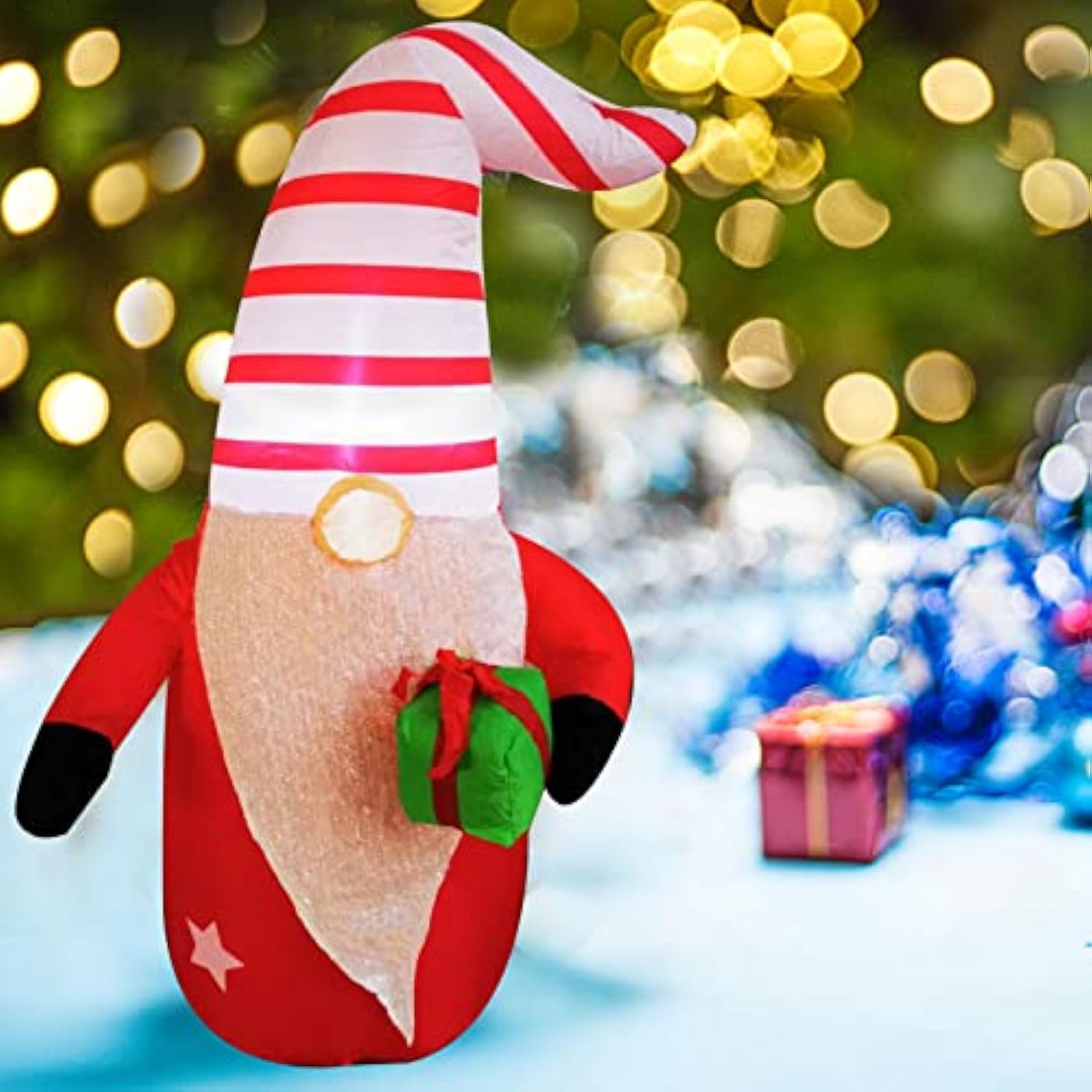 4 Ft Christmas Inflatable Gnome Outdoor Decoration Lighted Decoration Outdoor, Xmas Blow Up Gnome For Holiday Christmas