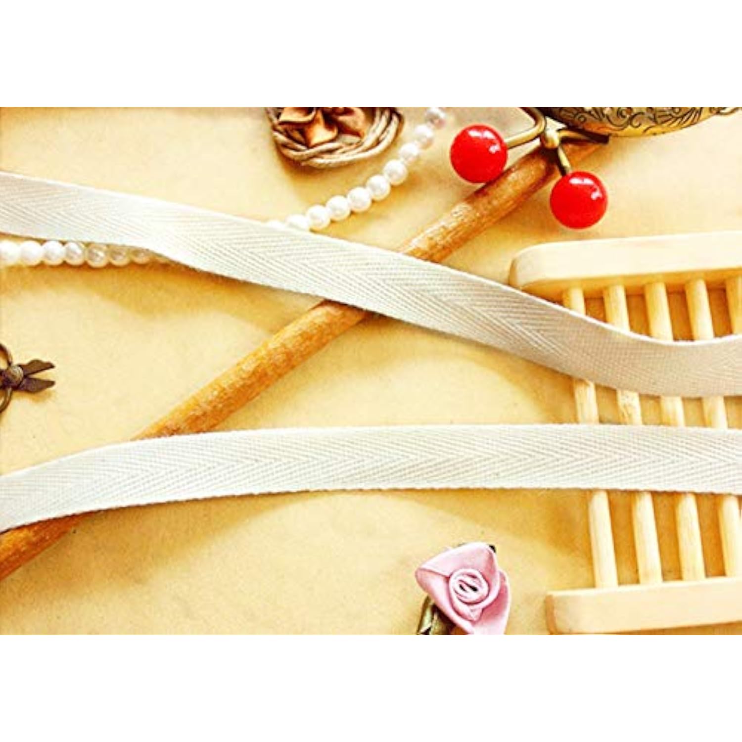 50 Yards Cotton Twill Tape Ribbon 3/4 Inch, Soft Natural Webbing Tape