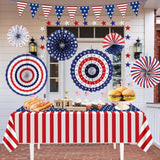 Patriotic Red White And Blue Decorations Set,9 Pcs Red White And Blue Paper Fans,Usa Pennant Bunting,Star Streamers,Patriotic Tablecloth For Labor Day Decorations Party Supplies,Veterans Day