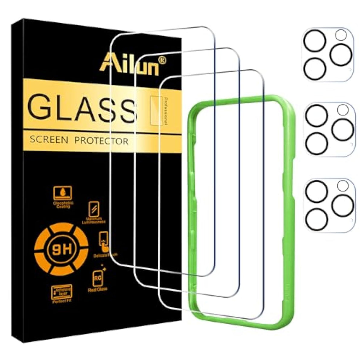 3-Pack Screen & 3-Pack Camera Protector for iPhone 16 Pro [6.3"], 9H Glass, Case Friendly