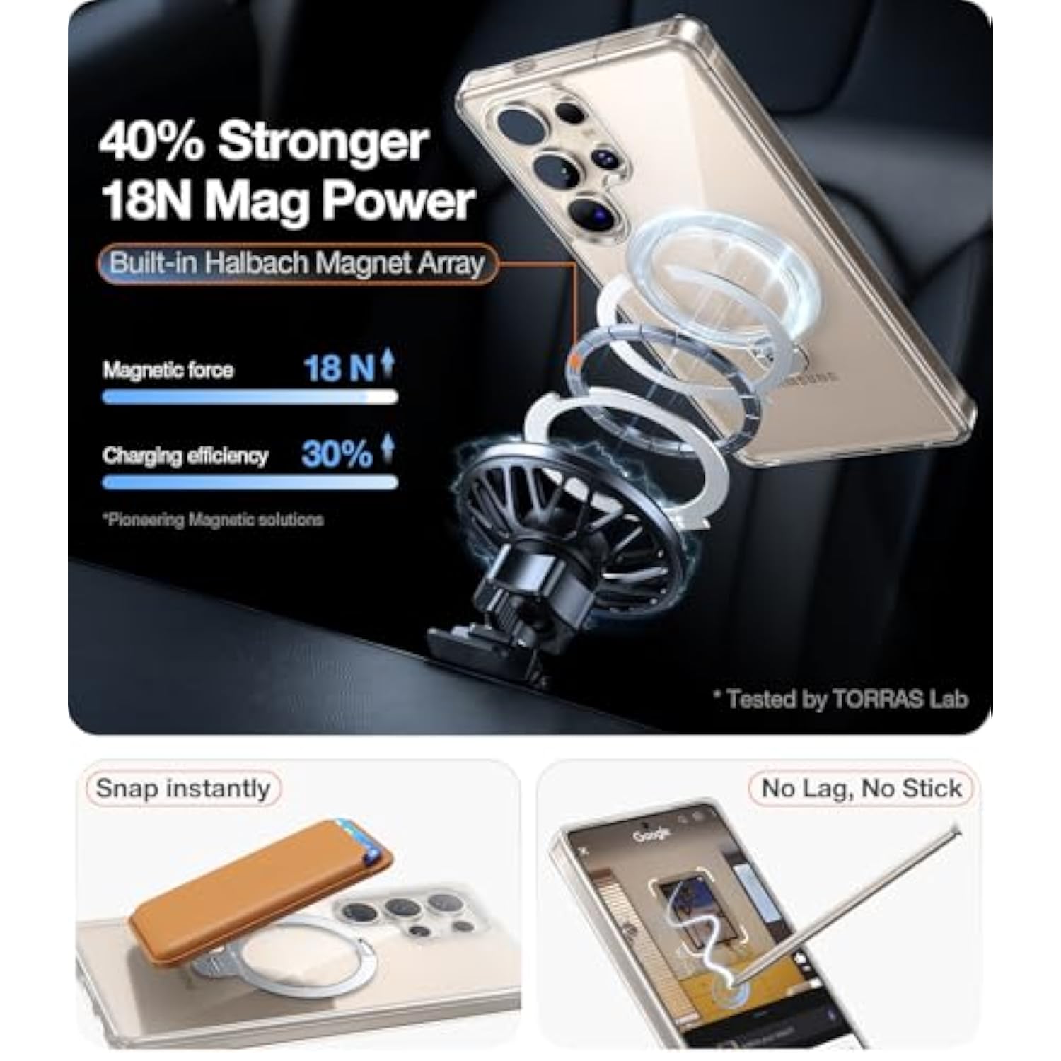 360° Spin Magnetic Stand Case for Samsung Galaxy S25 Ultra, MagSafe, Clear