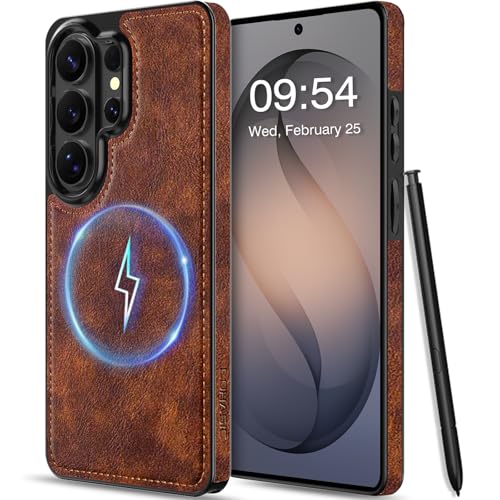 for  Galaxy S26 Ultra Case, Compatible with MagSafe, Premium Leather Luxury Slim PU Non-Slip Grip Shockproof Protective Cover Magnetic Phone