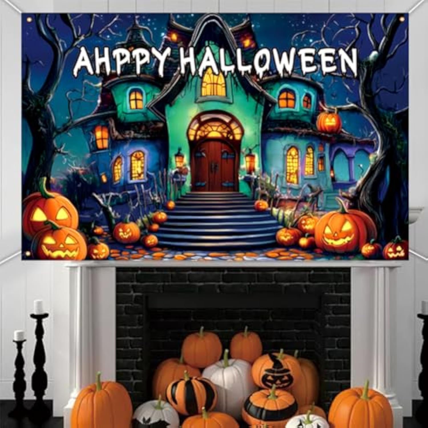 Happy Halloween Banner 71x44 Inch Ghost House Yard Party Outdoor Fence Decor
