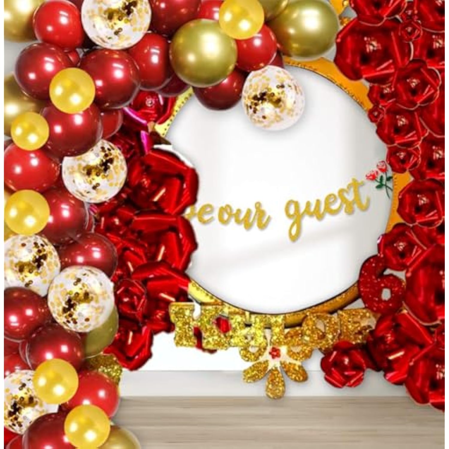 Be Our Guest Party Decoration Banner, Beauty And The Beast Birthday Party Balloon Garland Arch Red And Gold For Bachelorete Party Baby Shower Wedding Engagement Party Housewarming Decorations