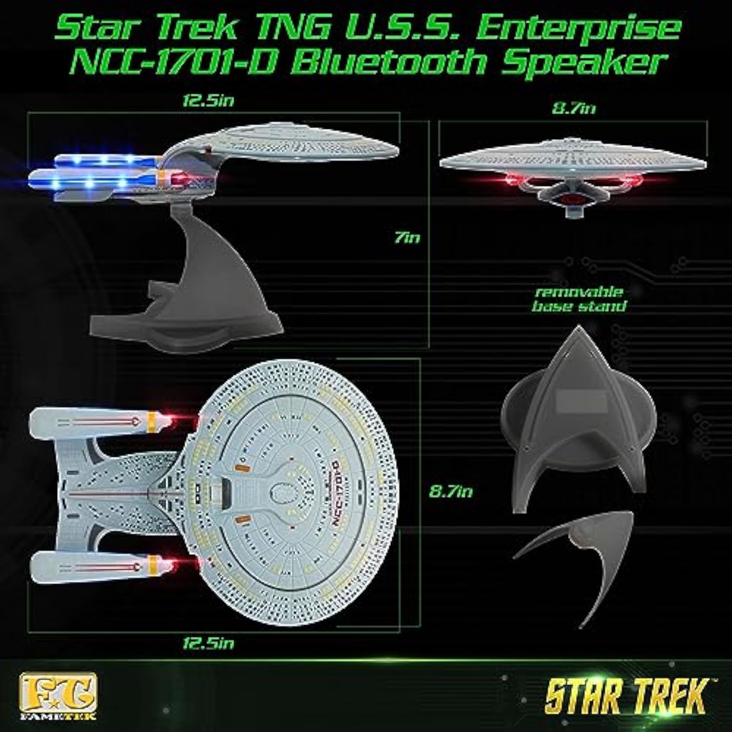 Star Trek U.S.S. Enterprise 1701-D – Replica Bluetooth Speaker, Engine Noise Sleep Machine, Night Light, Sound Effects – Memorabilia, Gifts, Gadgets, Collectibles For Star Trek Fans
