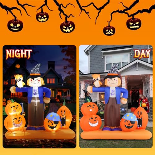 Halloween Inflatable Scarecrow with Pumpkins Owl Outdoor Decor