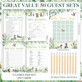 321 Pcs Baby Shower Games Supplies, 5 Sets (50 Cards Each) Activities Cards With 20 Pencils 1 Don'T Say Baby Sign 50 Clothespin(Mallard Duck)
