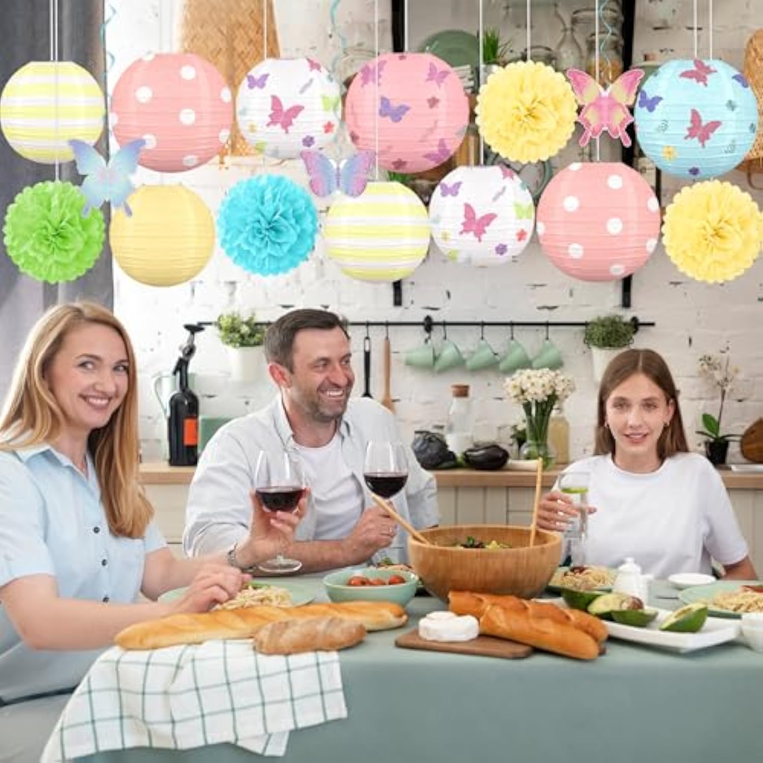 16Pcs Butterfly Paper Lantern Decorations – Pastel Floral Spring Hanging Decor For Birthday Party, Centerpieces