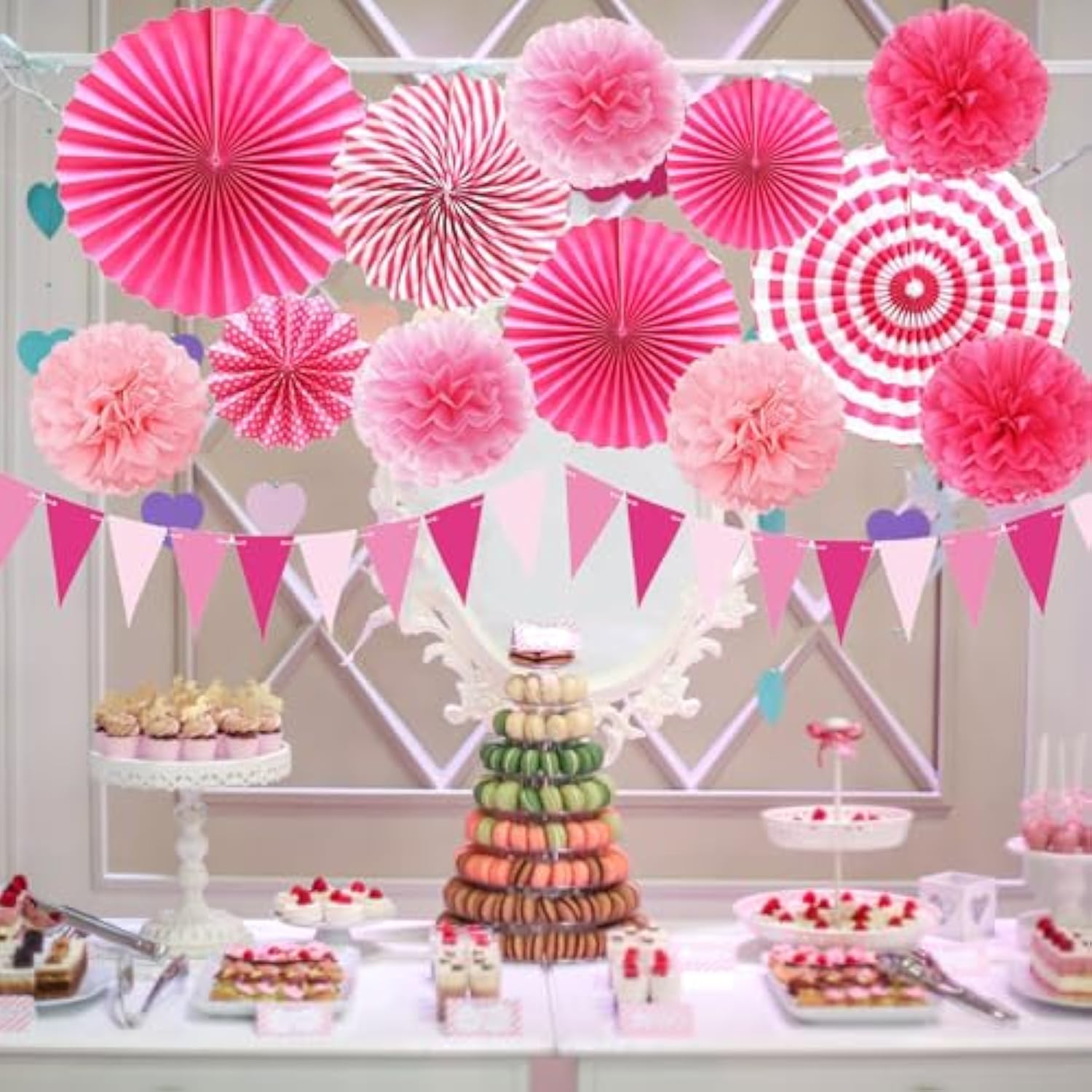 Hotpink Party Decorations Pink Girls Paper Fan Birthday Baby Shower Tissue Pom Poms Streamers Bachelorette Party Supplies Tassel Garland Banner Wedding Decor