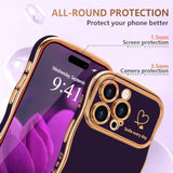 iPhone 14 Pro Max Case for Women, Wave Frame Heart Camera Protection, Dark Purple
