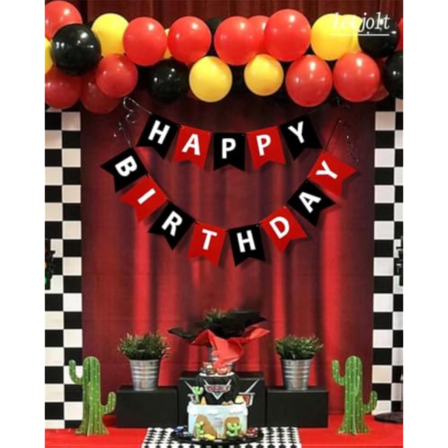 Happy Birthday Banner Black Red Racing Theme Party Garland Decor 13Pcs