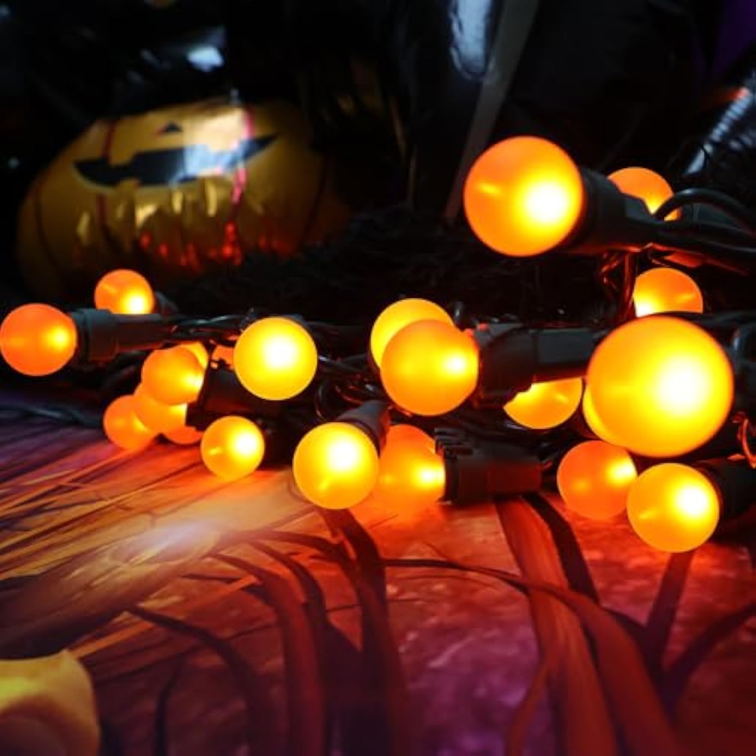 Orange Halloween Lights G15 Glass Frosted Globe Lights 50 Led 13.5Ft Plug In Waterproof Extendable Christmas String Ligh