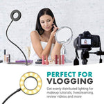 Vgc-1 Flexible Selfie Ring Light, 3 Lighting Modes, 10 Brightness Settings, Adjustable Neck, Usb Connection - Perfect For Live-Streaming, Makeup Tutorials, Vlogging, Tiktok Filming And More