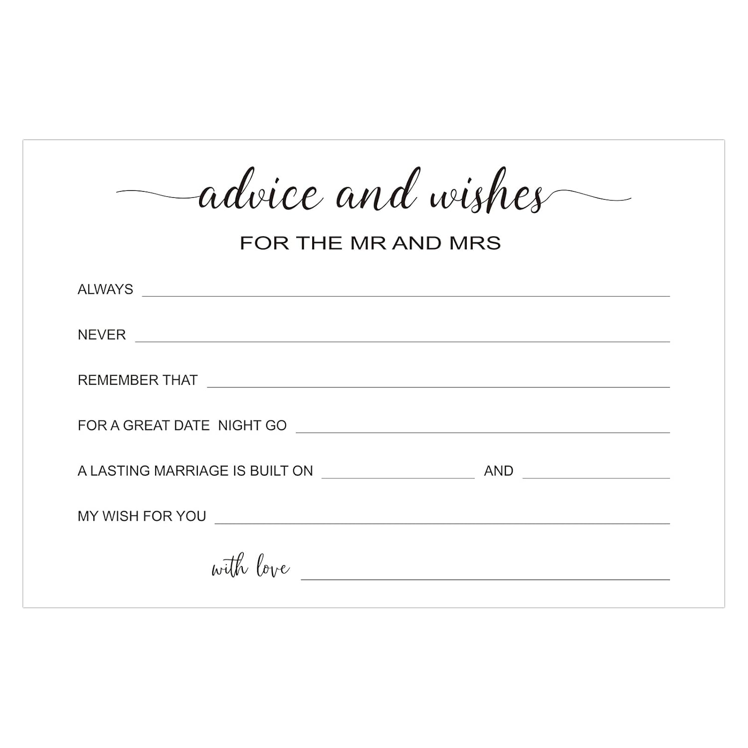 Advice And Wishes Cards - 50 Pcs Wedding Advice Cards For The Mr And Mrs, Bride And Groom, Newlyweds, 4X6 White Paper Mad Libs Card For Wedding, Engagement, Bridal Shower Party Games
