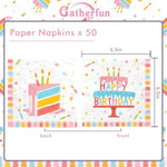 Happy Birthday Party Supplies Set - Cake Design, Featuring Birthday Cake Napkins, Suitable For Adults And Kids Decorations (6.5X6.5 In, 3-Ply Disposable, 50-Pack)