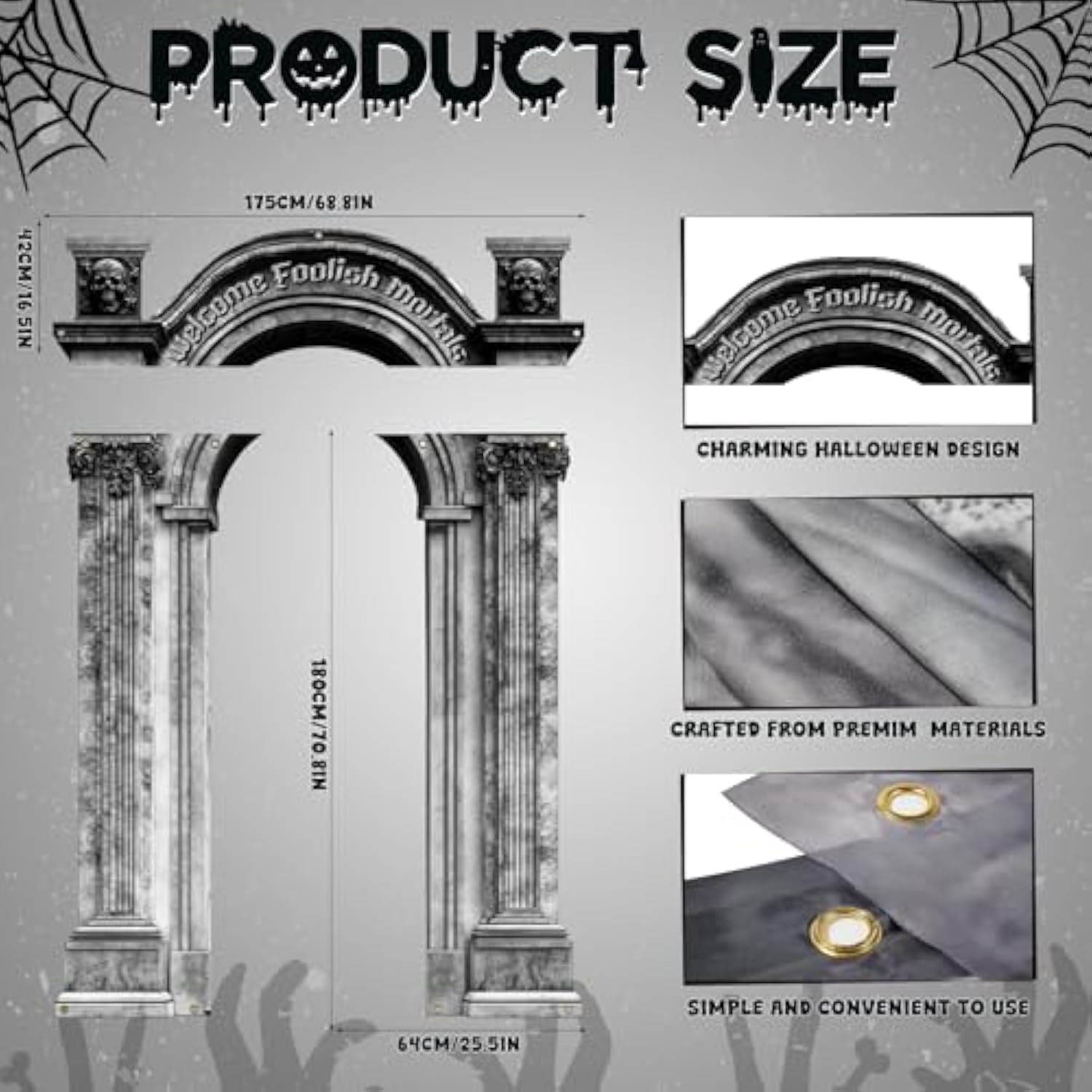 Haunted Mansion Halloween Banner 7.3x5.7ft Gothic Door Wall Porch Decor