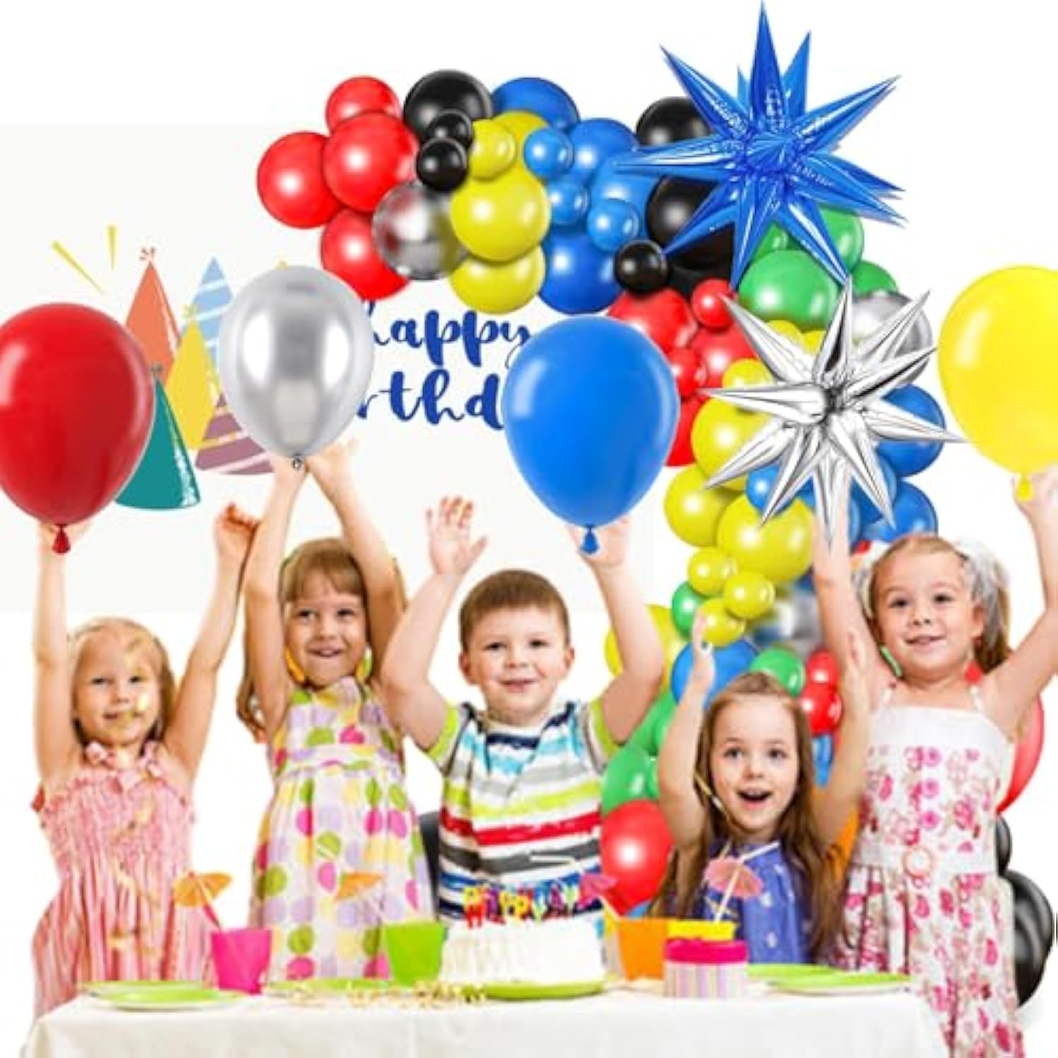 97pcs Black, Red, Blue & Green Balloon Garland Kit for Carnival Game Party Decor