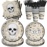 Halloween Party Tableware for Adults Vintage Skull Bat Plates Napkins Disposable Serves 24