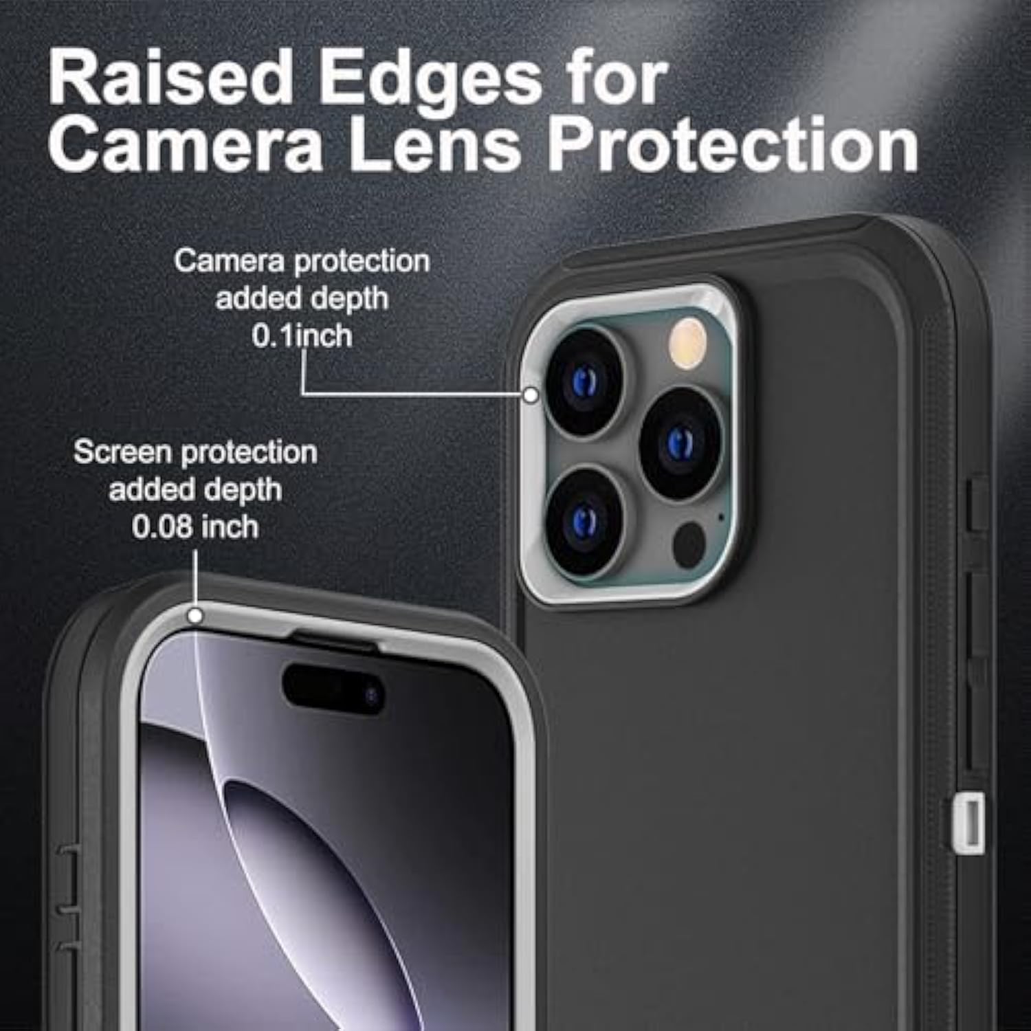 For Iphone 16 Pro Max Case, Military Grade 3 In 1 Heavy Duty Shockproof/Drop Proof/Dust Proof Case With 2Pcs Tempered Glass Screen Protector (Black/Grey)