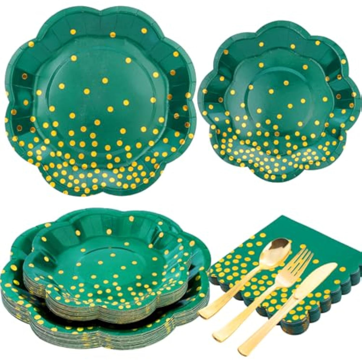 Green And Gold Party Decorations,Green Plates And Napkins Party Supplies For 25 Guests,Graduation Plates For Birthday Wedding Graduation Decorations