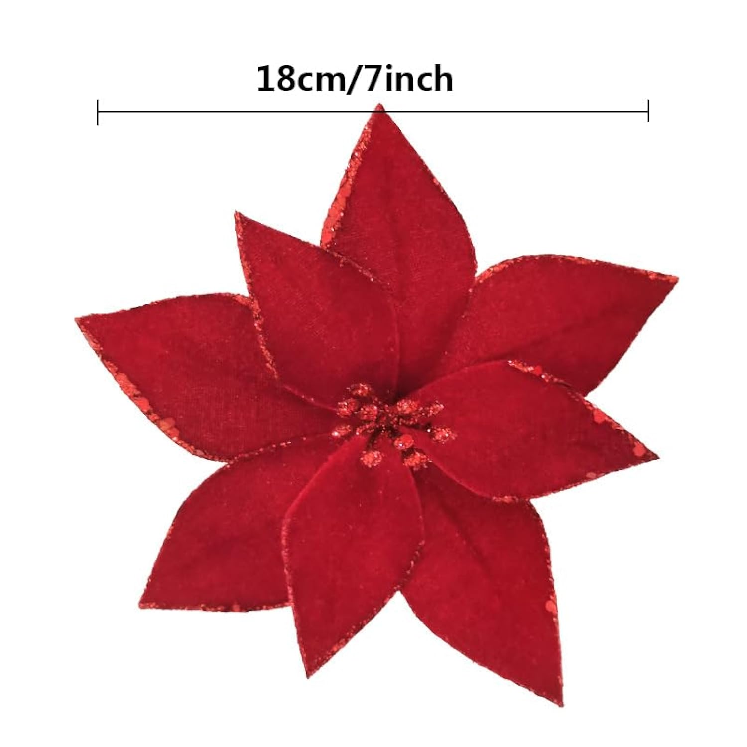 10Pieces Christmas Flower For Tree 7'' Christmas Poinsettia Flowers Artificial Christmas Party Flowers Ornament For Xmas Tree Wreath Garland Wedding Holiday Party Decoration (Red)