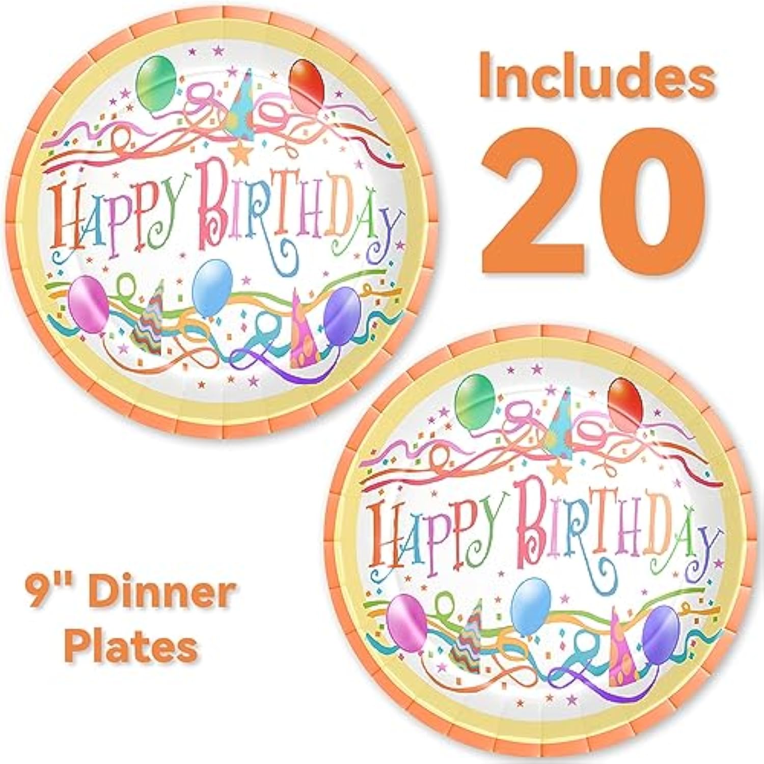 40PCS Happy Birthday Paper Plates & Napkins Set - 20 Plates & 20 Napkins