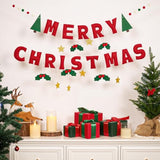 Merry Christmas Banner With Red Berries And Leaves,Christmas Banner Decoration With Gold Stars,Xmas Bunting Garland Felt Party Supplies For Wall,Fireplace Mantel,Window.