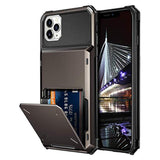 Case For Iphone 11 Pro Max Case Wallet 4-Card Holder Id Slot Flip Door Hidden Pocket Dual Layer Hybrid Bumper Armor Protective Hard Shell Back Cover For Iphone 11 Pro Max 6.5 Inch Gun Metal