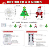 [Timer] Christmas Lights Decorations, 10 Ft 30 Led Battery Operated Christmas Tree Santa Snowflake String Lights, 8 Ligh