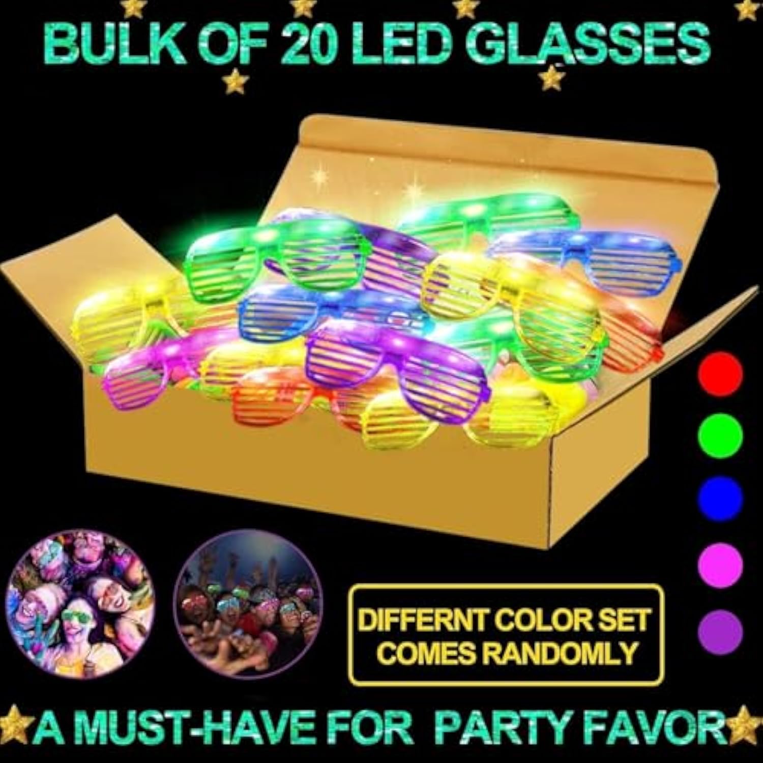 20 Pcs LED Light Up Glasses for Kids and Adults Party Favors and Events