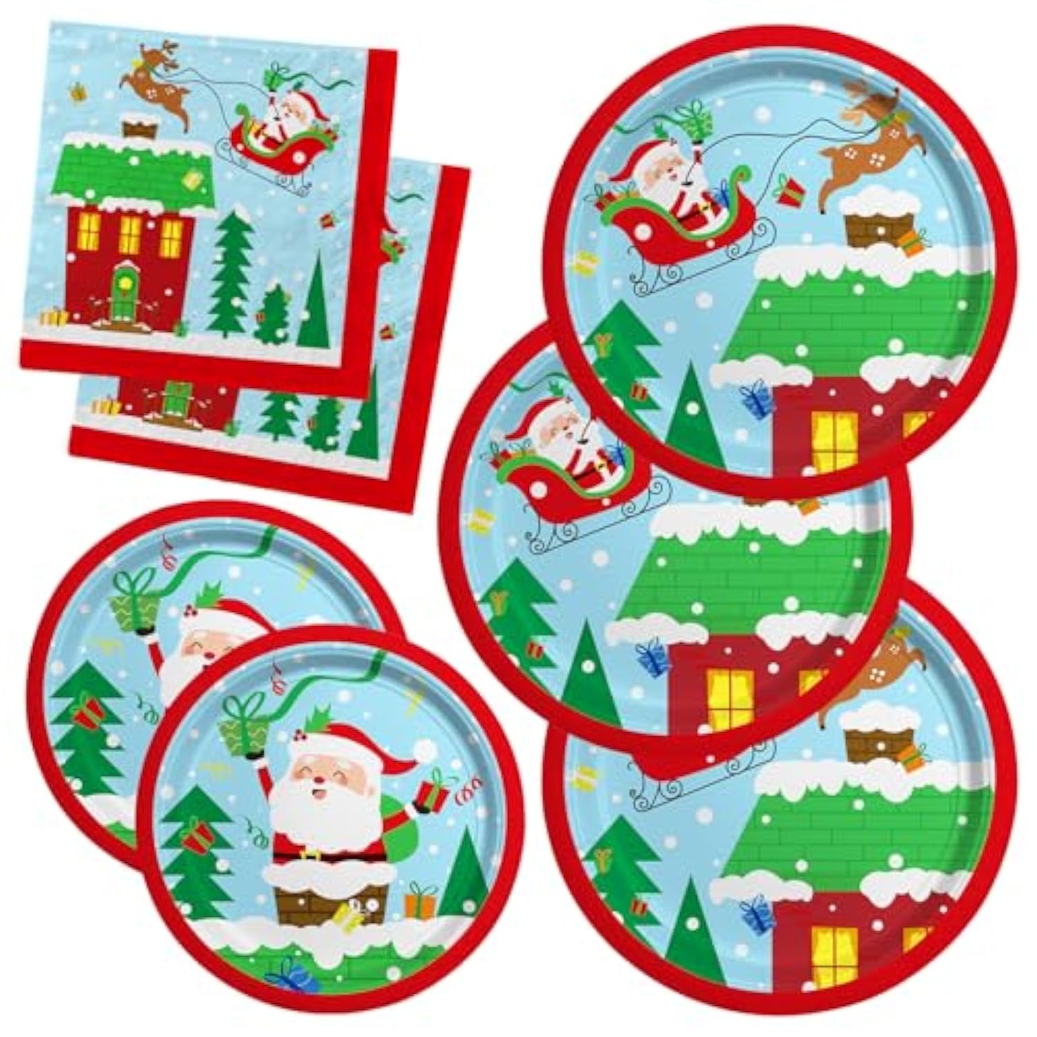 Christmas Party Supplies - Christmas Santa-Themed Disposable Paper Plates And Napkins - Perfect Merry Christmas Party Decorations?Serve 50