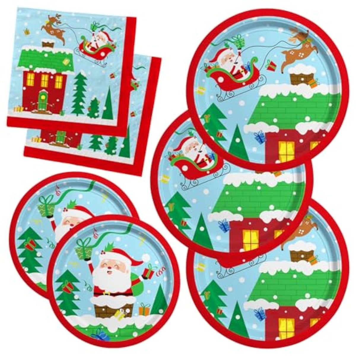 Christmas Party Supplies - Christmas Santa-Themed Disposable Paper Plates And Napkins - Perfect Merry Christmas Party Decorations?Serve 50